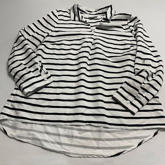 J. Jill White Black Stripe Popover Stripe Tunic Top Blouse Size MP Medium Petite - Picture 1 of 7